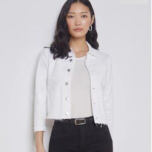 L’AGENCE Janelle Slim Classic Denim Jacket White S Small Raw Hem Cropped Capsule